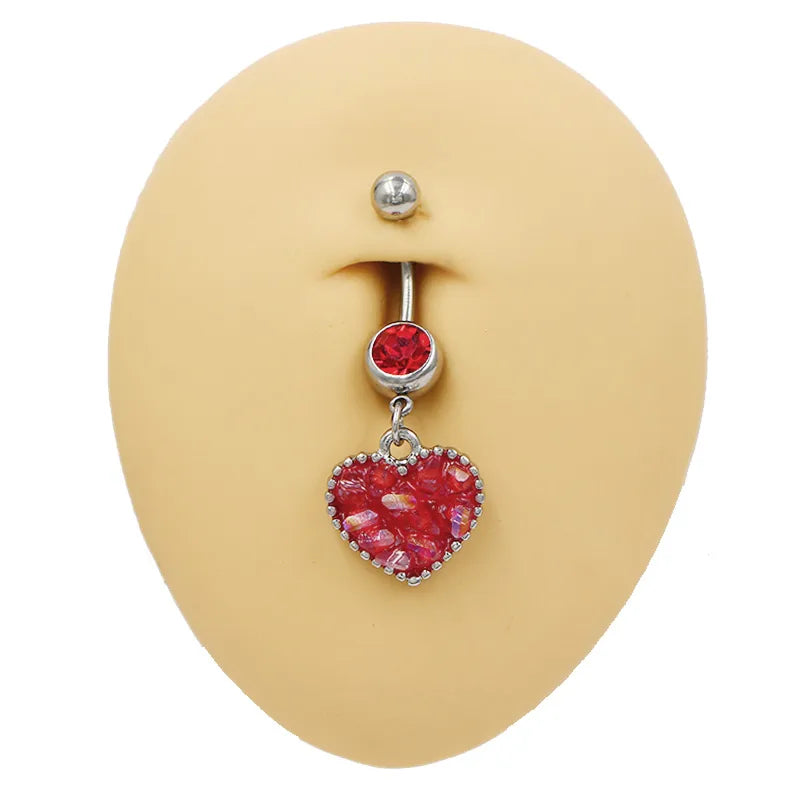 1 Piece Belly Rings Punk Simple Style Commute Heart Shape 316 Stainless Steel  Alloy Inlay Rhinestones White Gold Plated