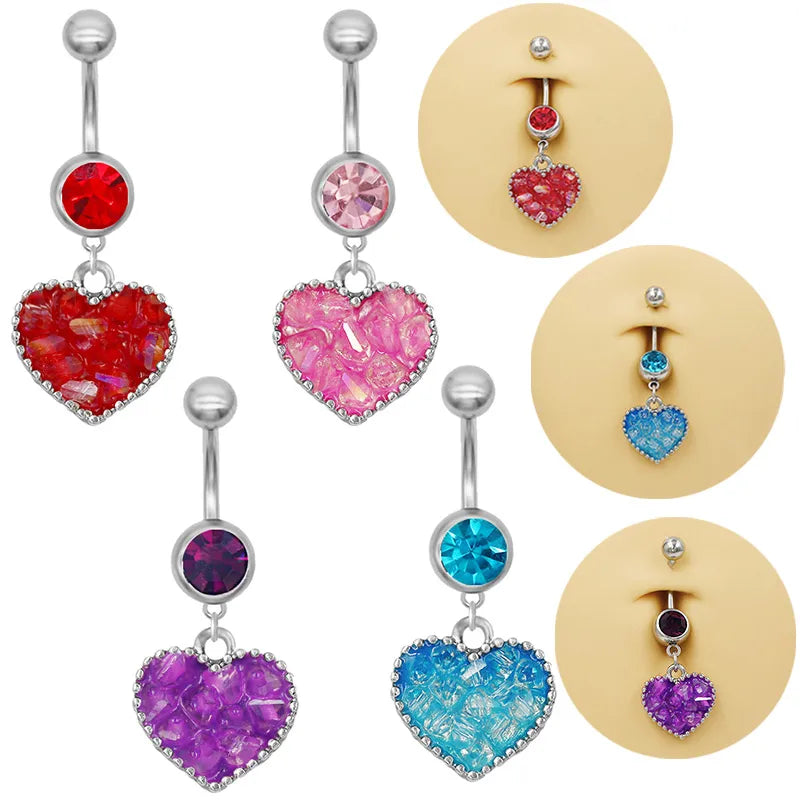 1 Piece Belly Rings Punk Simple Style Commute Heart Shape 316 Stainless Steel  Alloy Inlay Rhinestones White Gold Plated