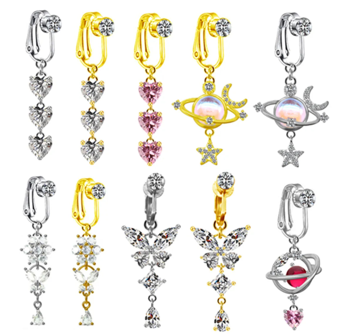 1 Piece Belly Rings Sexy Heart Shape Butterfly Planet Stainless Steel Plating Inlay Rhinestones Belly Ring