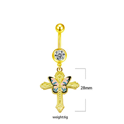 1 Piece Belly Rings Sexy Heart Shape Flower Butterfly Stainless Steel Enamel Plating Inlay Rhinestones Belly Ring