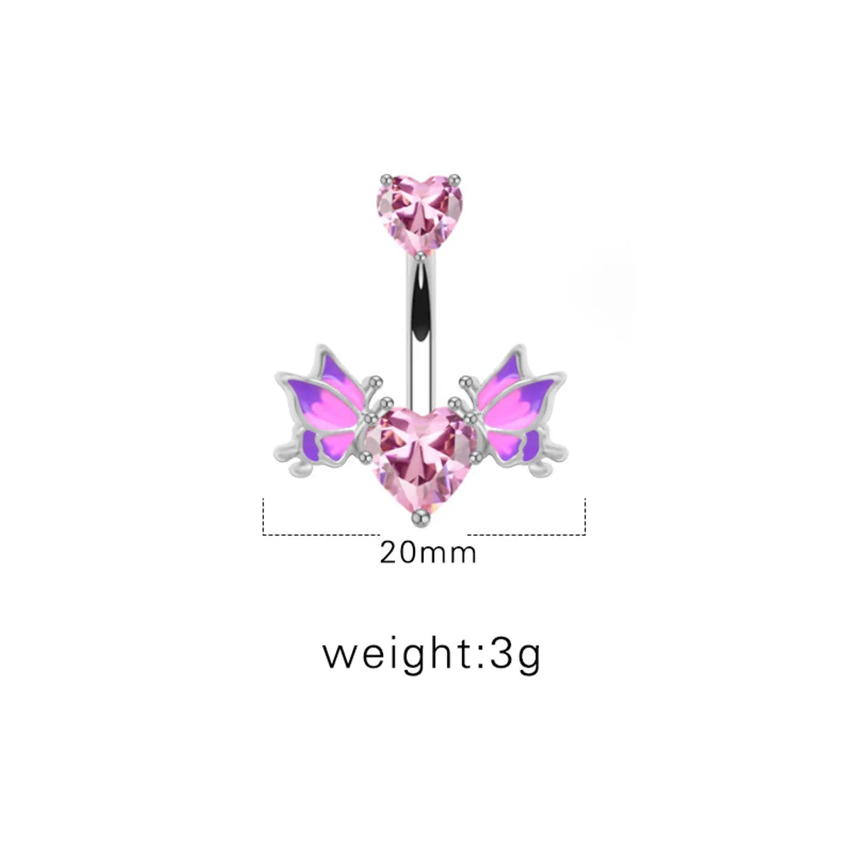 1 Piece Belly Rings Sexy Heart Shape Wings Butterfly Stainless Steel Inlay Rhinestones Belly Ring