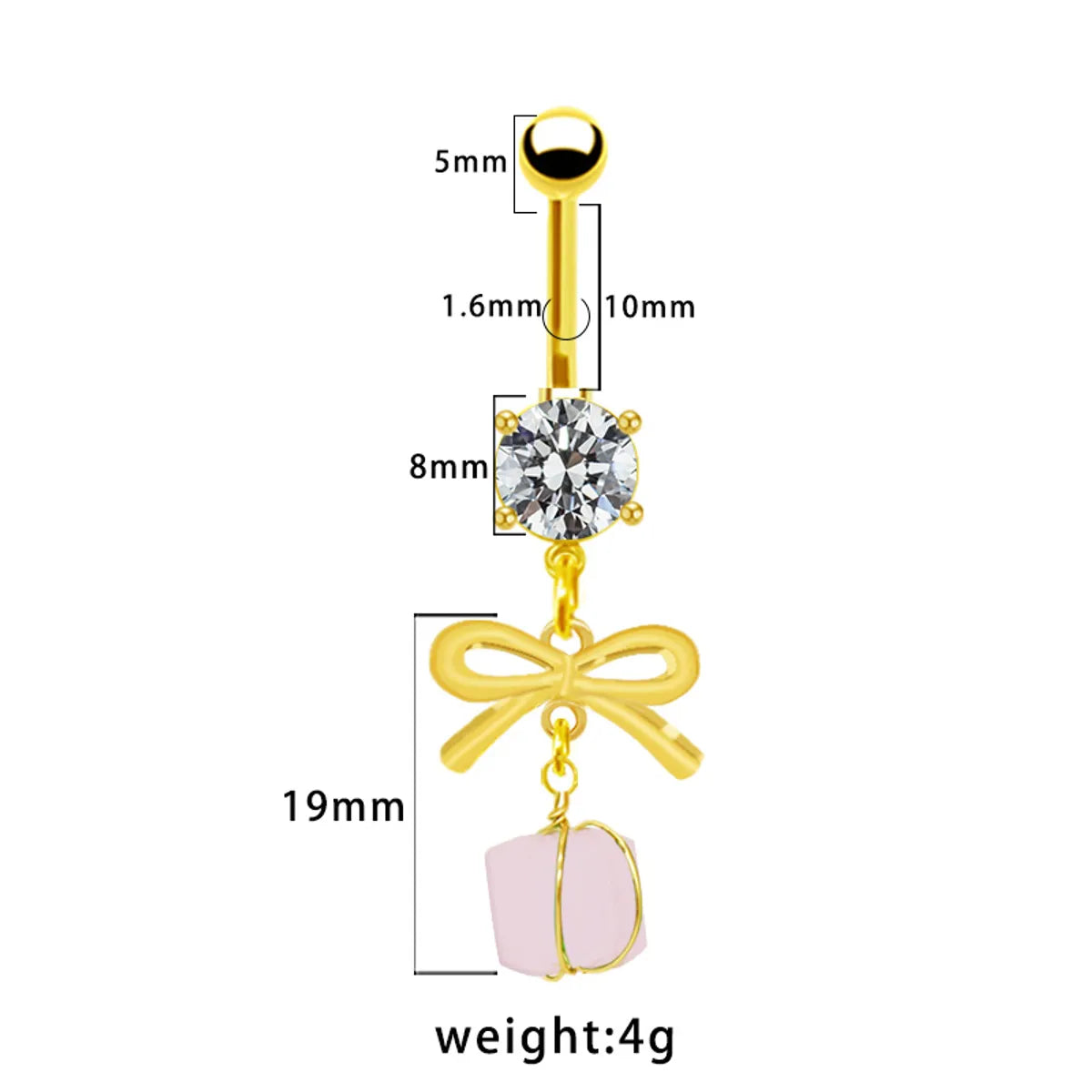 1 Piece Belly Rings Simple Style Bow Knot 316 Stainless Steel  Arylic Alloy Plating Inlay Acrylic Rhinestones Gold Plated