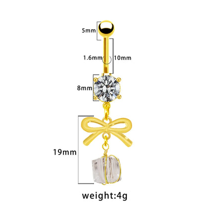 1 Piece Belly Rings Simple Style Bow Knot 316 Stainless Steel  Arylic Alloy Plating Inlay Acrylic Rhinestones Gold Plated