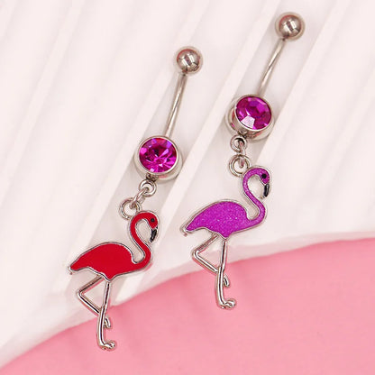 1 Piece Belly Rings Simple Style Classic Style Animal Flamingo 316 Stainless Steel  Alloy Inlay Resin Rhinestones Glass White Gold Plated Gold Plated