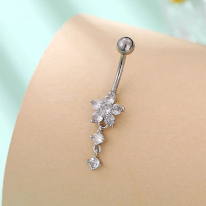 1 Piece Belly Rings Simple Style Classic Style Heart Shape 304 Stainless Steel Inlay Zircon Belly Rings