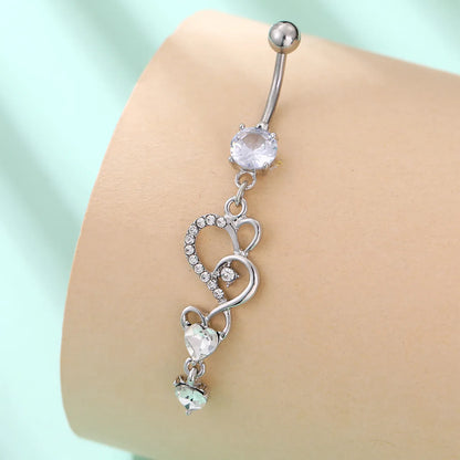 1 Piece Belly Rings Simple Style Classic Style Heart Shape 304 Stainless Steel Inlay Zircon Belly Rings