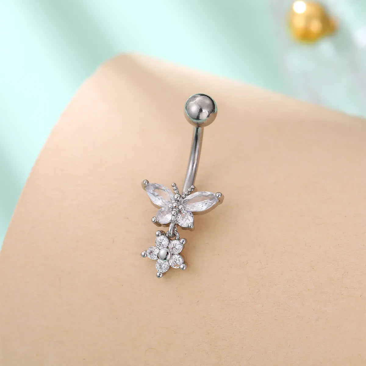 1 Piece Belly Rings Simple Style Classic Style Heart Shape 304 Stainless Steel Inlay Zircon Belly Rings