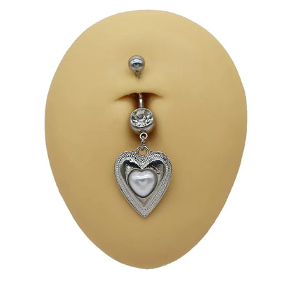 1 Piece Belly Rings Simple Style Classic Style Moon Heart Shape 316 Stainless Steel  Alloy Plating Inlay Resin Glass Pearl White Gold Plated