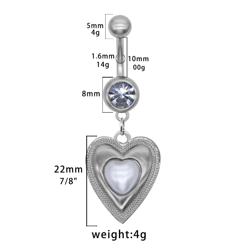 1 Piece Belly Rings Simple Style Classic Style Moon Heart Shape 316 Stainless Steel  Alloy Plating Inlay Resin Glass Pearl White Gold Plated