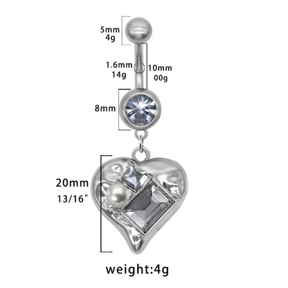 1 Piece Belly Rings Simple Style Classic Style Moon Heart Shape 316 Stainless Steel  Alloy Plating Inlay Resin Glass Pearl White Gold Plated