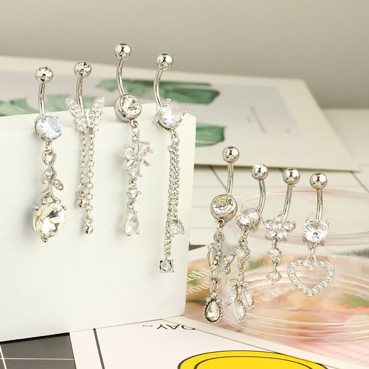 1 Piece Belly Rings Simple Style Classic Style Solid Color 304 Stainless Steel Inlay Zircon Belly Rings