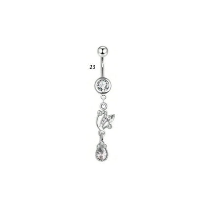 1 Piece Belly Rings Simple Style Classic Style Solid Color 304 Stainless Steel Inlay Zircon Belly Rings