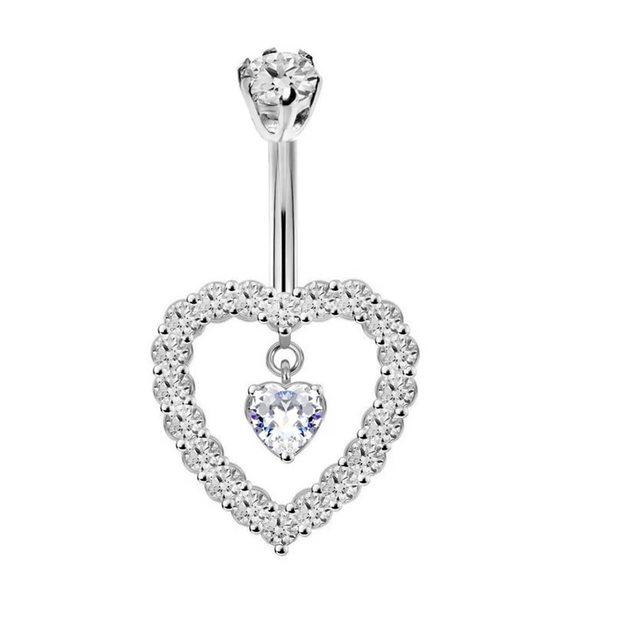 1 Piece Belly Rings Simple Style Heart Shape 316 Stainless Steel  Inlay Rhinestones