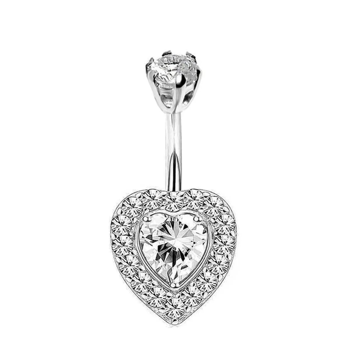 1 Piece Belly Rings Simple Style Heart Shape 316 Stainless Steel  Inlay Rhinestones