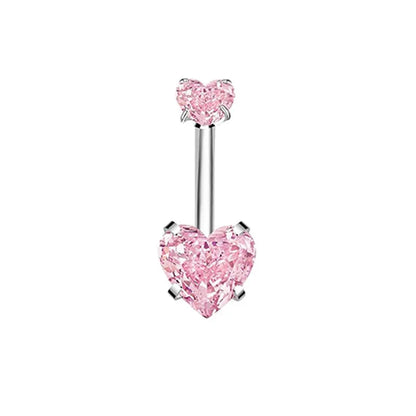 1 Piece Belly Rings Simple Style Heart Shape 316 Stainless Steel  Inlay Zircon Belly Rings