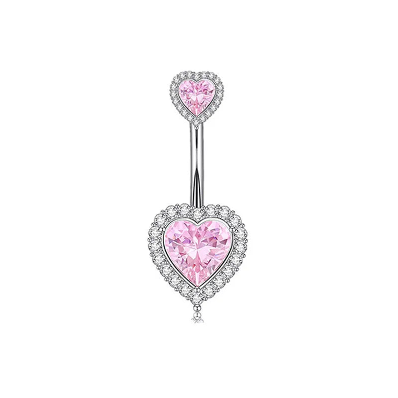 1 Piece Belly Rings Simple Style Heart Shape 316 Stainless Steel  Inlay Zircon Belly Rings