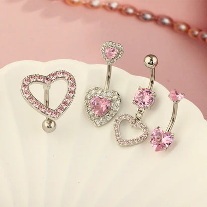 1 Piece Belly Rings Simple Style Heart Shape 316 Stainless Steel  Inlay Zircon Belly Rings