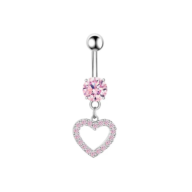 1 Piece Belly Rings Simple Style Heart Shape 316 Stainless Steel  Inlay Zircon Belly Rings