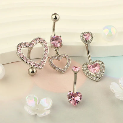 1 Piece Belly Rings Simple Style Heart Shape 316 Stainless Steel  Inlay Zircon Belly Rings