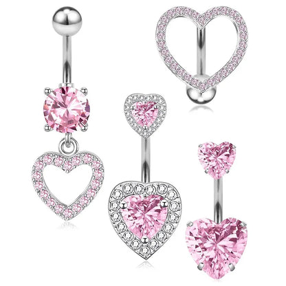 1 Piece Belly Rings Simple Style Heart Shape 316 Stainless Steel  Inlay Zircon Belly Rings