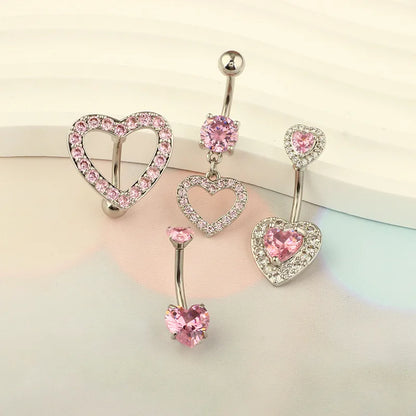 1 Piece Belly Rings Simple Style Heart Shape 316 Stainless Steel  Inlay Zircon Belly Rings