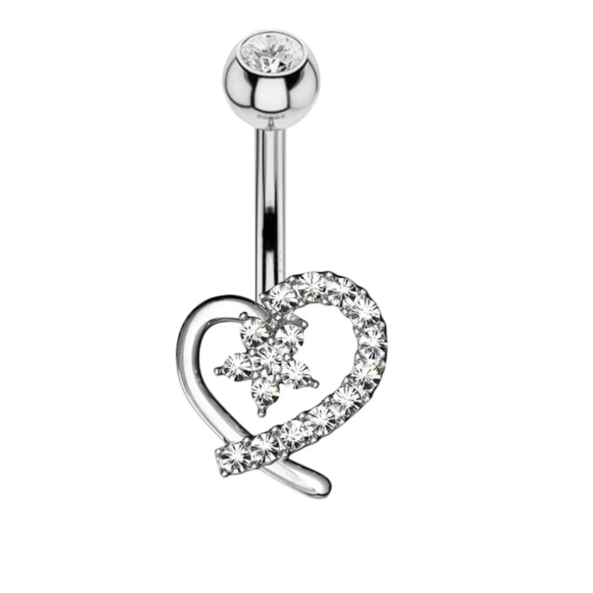 1 Piece Belly Rings Simple Style Heart Shape Wings Butterfly 316 Stainless Steel  Copper Inlay Zircon