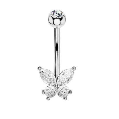 1 Piece Belly Rings Simple Style Heart Shape Wings Butterfly 316 Stainless Steel  Copper Inlay Zircon