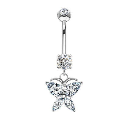 1 Piece Belly Rings Simple Style Heart Shape Wings Butterfly 316 Stainless Steel  Copper Inlay Zircon