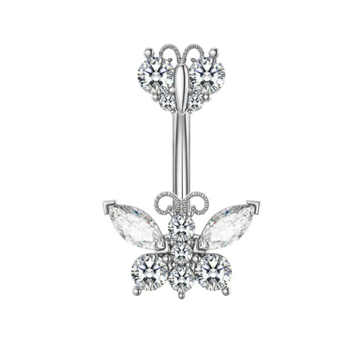 1 Piece Belly Rings Simple Style Heart Shape Wings Butterfly 316 Stainless Steel  Copper Inlay Zircon