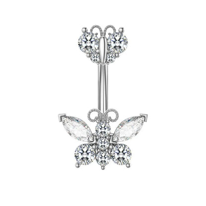 1 Piece Belly Rings Simple Style Heart Shape Wings Butterfly 316 Stainless Steel  Copper Inlay Zircon