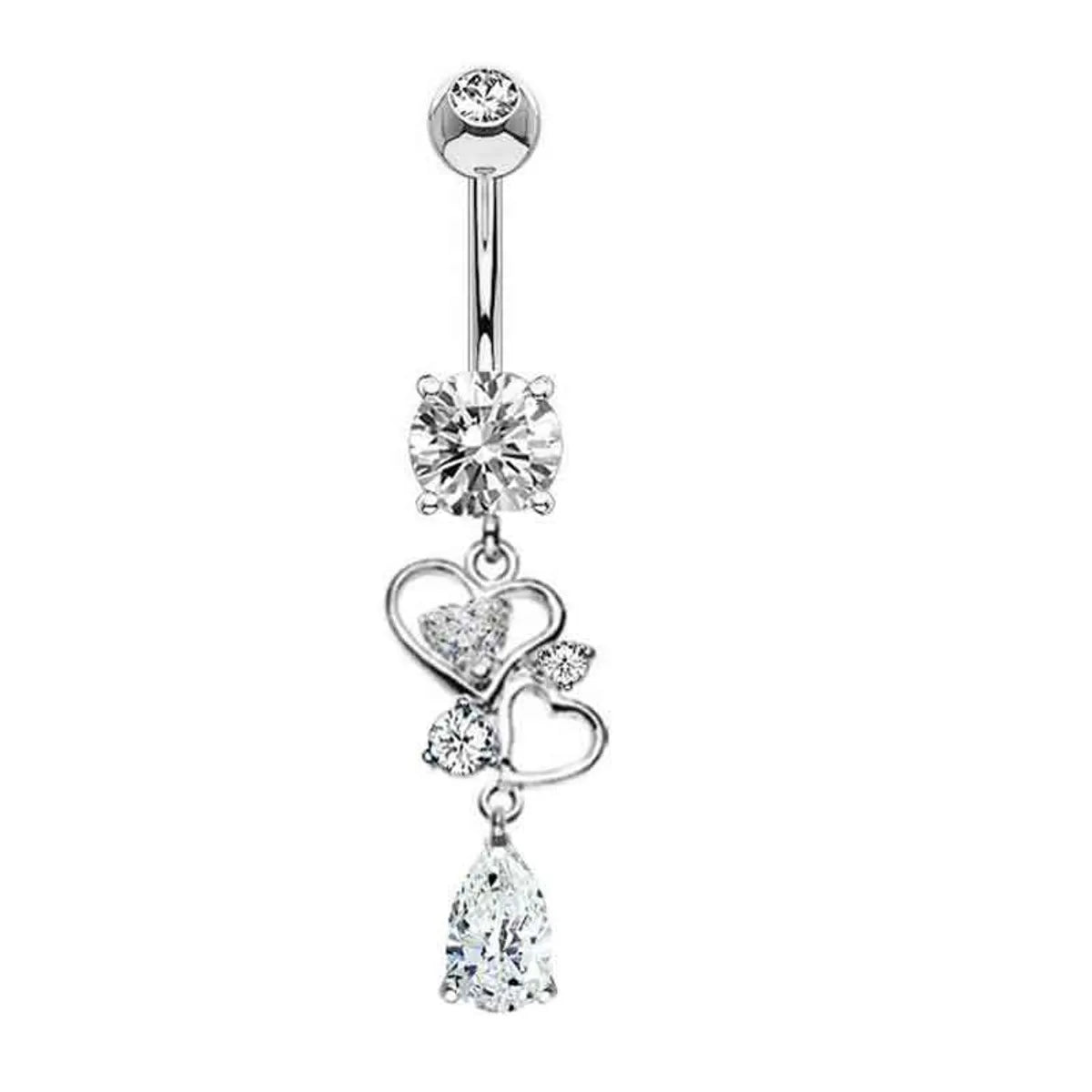 1 Piece Belly Rings Simple Style Heart Shape Wings Butterfly 316 Stainless Steel  Copper Inlay Zircon