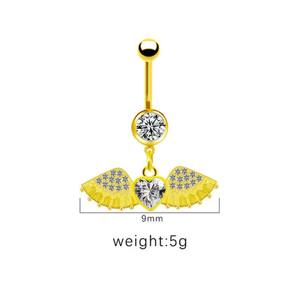 1 Piece Belly Rings Simple Style Shiny Star Heart Shape Wings Stainless Steel Alloy Copper Hollow Out Inlay Rhinestones Glass Zircon Gold Plated