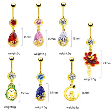 1 Piece Belly Rings Sweet Pastoral Water Droplets Rose Flower Stainless Steel Alloy Inlay Acrylic Rhinestones White Gold Plated Gold Plated