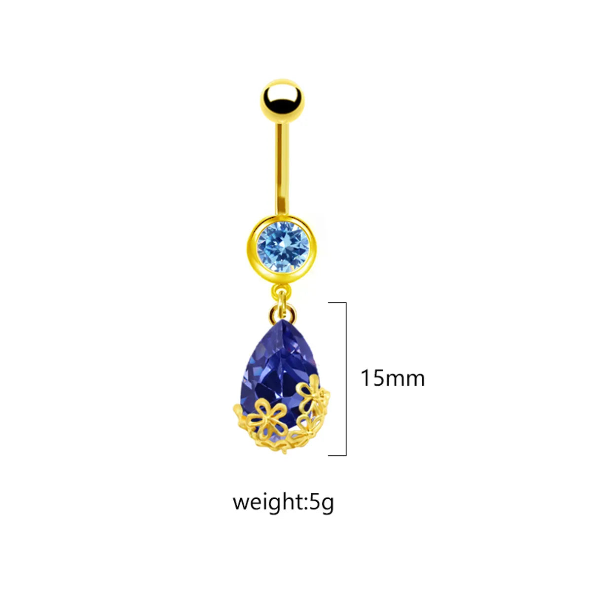 1 Piece Belly Rings Sweet Pastoral Water Droplets Rose Flower Stainless Steel Alloy Inlay Acrylic Rhinestones White Gold Plated Gold Plated