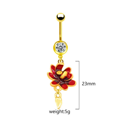 1 Piece Belly Rings Sweet Pastoral Water Droplets Rose Flower Stainless Steel Alloy Inlay Acrylic Rhinestones White Gold Plated Gold Plated