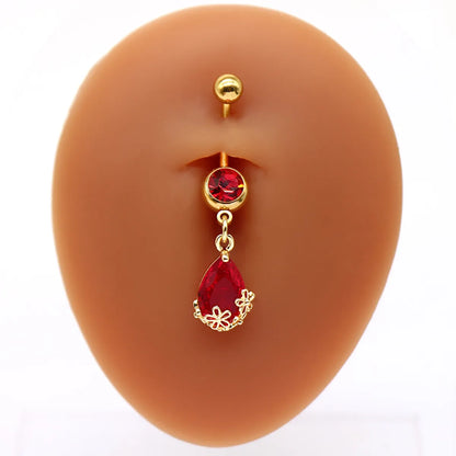 1 Piece Belly Rings Sweet Pastoral Water Droplets Rose Flower Stainless Steel Alloy Inlay Acrylic Rhinestones White Gold Plated Gold Plated