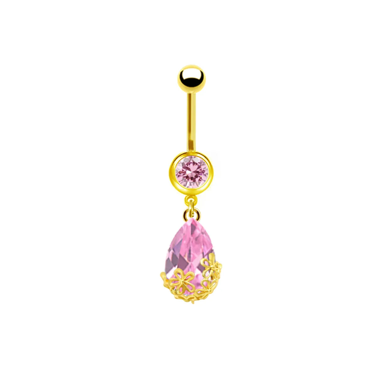 1 Piece Belly Rings Sweet Pastoral Water Droplets Rose Flower Stainless Steel Alloy Inlay Acrylic Rhinestones White Gold Plated Gold Plated