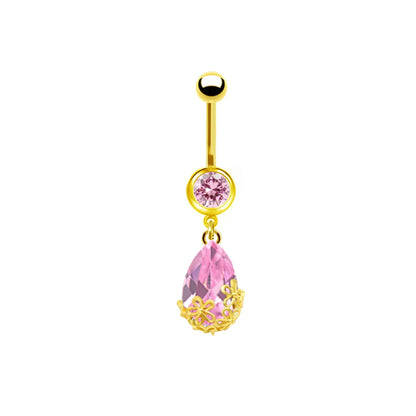 1 Piece Belly Rings Sweet Pastoral Water Droplets Rose Flower Stainless Steel Alloy Inlay Acrylic Rhinestones White Gold Plated Gold Plated