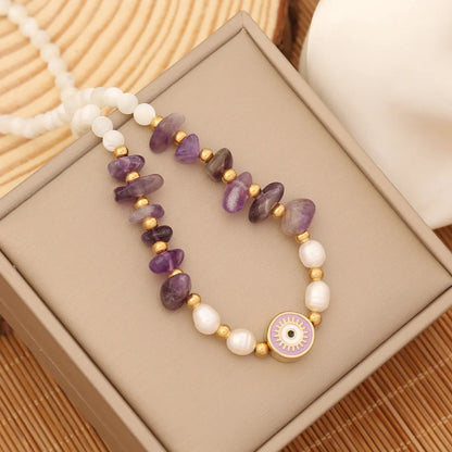 1 Piece Bohemian Eye Stainless Steel Natural Stone Beaded Necklace