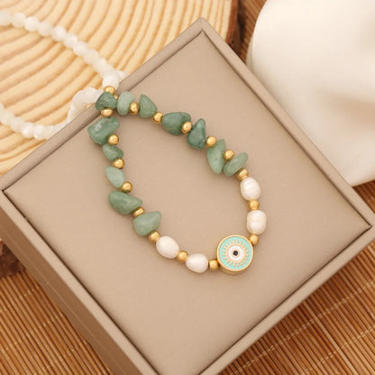 1 Piece Bohemian Eye Stainless Steel Natural Stone Beaded Necklace