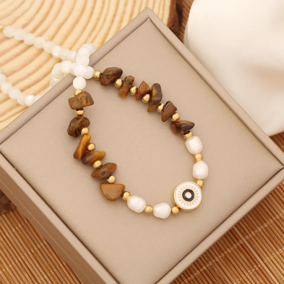 1 Piece Bohemian Eye Stainless Steel Natural Stone Beaded Necklace