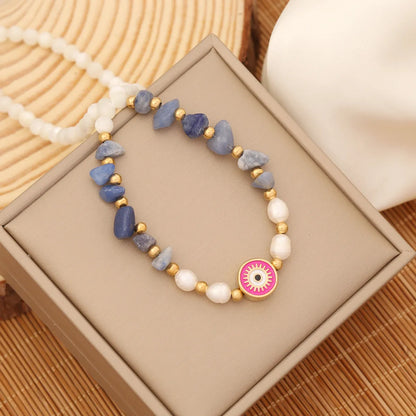 1 Piece Bohemian Eye Stainless Steel Natural Stone Beaded Necklace