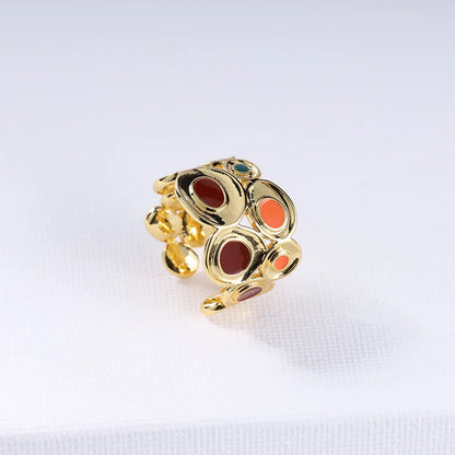 1 Piece Bohemian Oval Alloy Drip Glazed Plating Hollow Out 18k Gold Plated Women's Rings