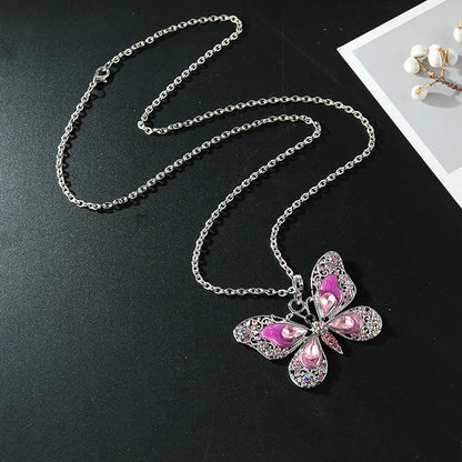 1 Piece Cartoon Style Butterfly Alloy Inlay Rhinestones Women's Necklace