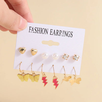 1 Piece Cartoon Style Sweet Animal Butterfly Fish Bone Enamel Plating Alloy Artificial Rhinestones Ear Studs Ear Hook