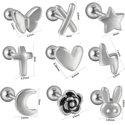 1 Piece Casual Beach Tropical Cross Star Heart Shape 304 Stainless Steel Ear Studs Cartilage Earrings