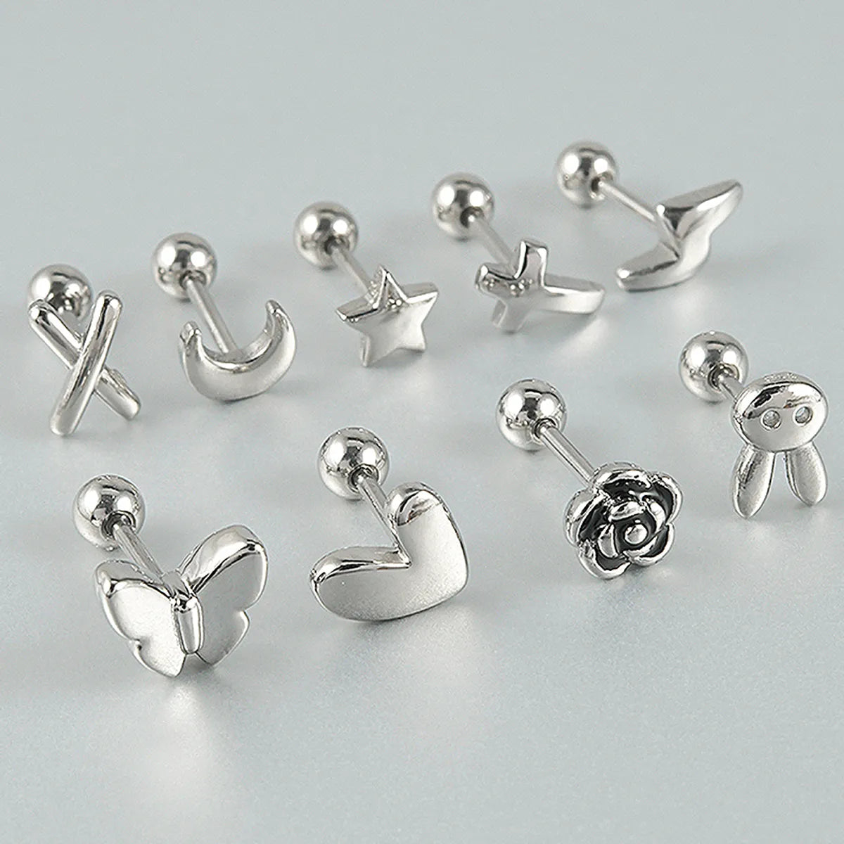 1 Piece Casual Beach Tropical Cross Star Heart Shape 304 Stainless Steel Ear Studs Cartilage Earrings