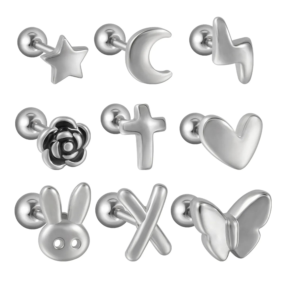 1 Piece Casual Beach Tropical Cross Star Heart Shape 304 Stainless Steel Ear Studs Cartilage Earrings