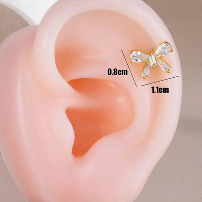 1 Piece Casual Classic Style Korean Style Bow Knot Inlay Copper Zircon Cartilage Earrings