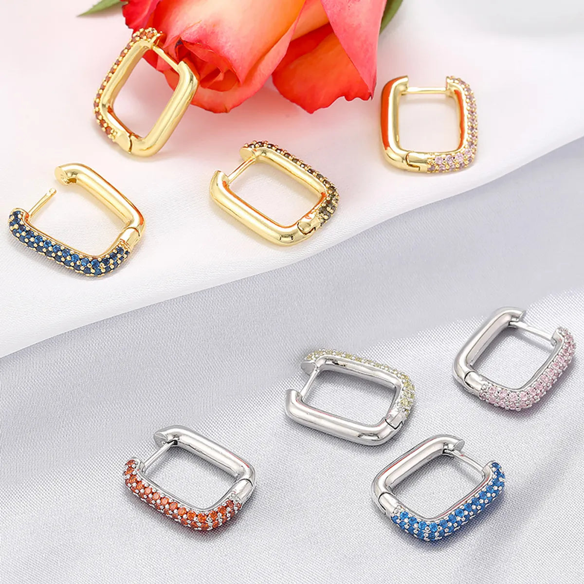 1 Piece Casual Elegant Simple Style Square Plating Inlay Copper Zircon 18k Gold Plated Earrings